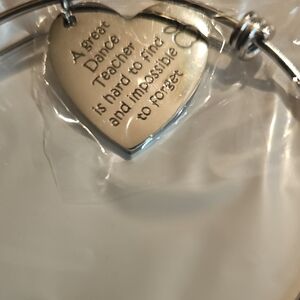 Dance Teacher Heart Charm Bangle Bracelet - Silver Tone NWT